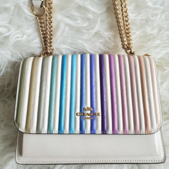Coach Rainbow Ivory gold chain purse Crossbody Handbag bag - Picture 8 of 13
